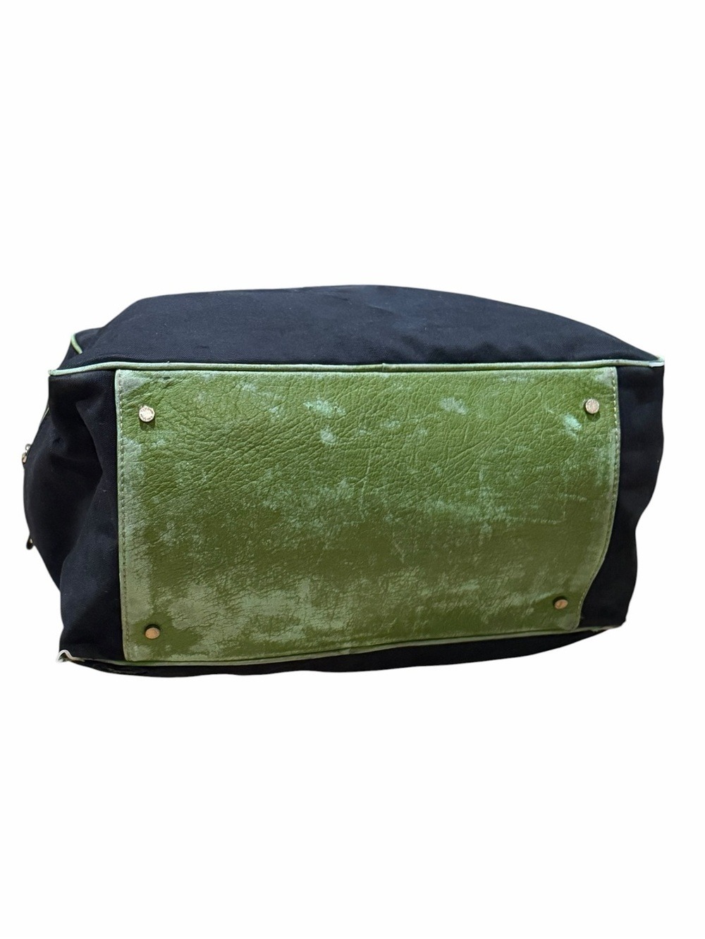 Kate Spade New York Canvas Tote Bag Navy Green Leather Trim - Picture 8 of 15